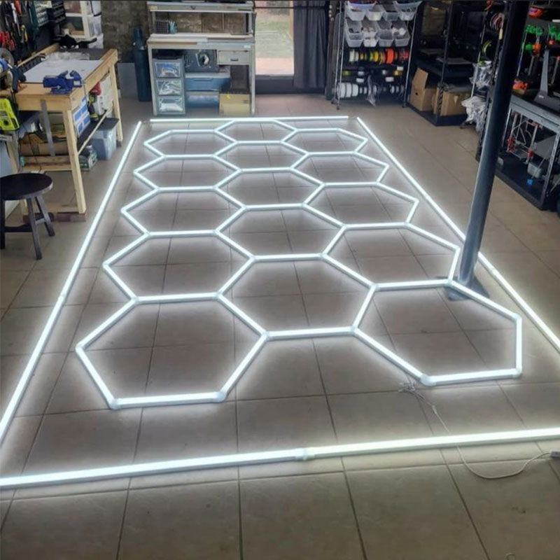 Where should garage lights be hung? 9 hexagon garage lights 1